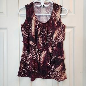 [M] Cute Sleeveless Tiered Ruffle Top Denver Hayes Size Medium Browns